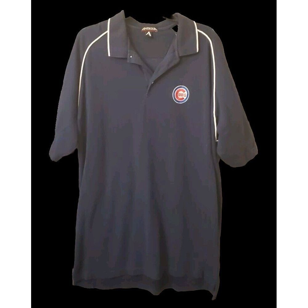 Chicago Cubs Polo Shirt Short Sleeve Men's XL Antigua Navy Blue Baseball‎ MLB